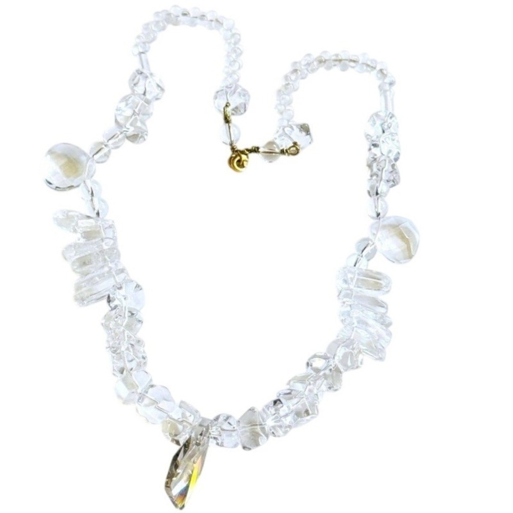 VTG‎ Clear rock Crystal beads Necklace Natural Beaded collar Natural BOHO 22"L